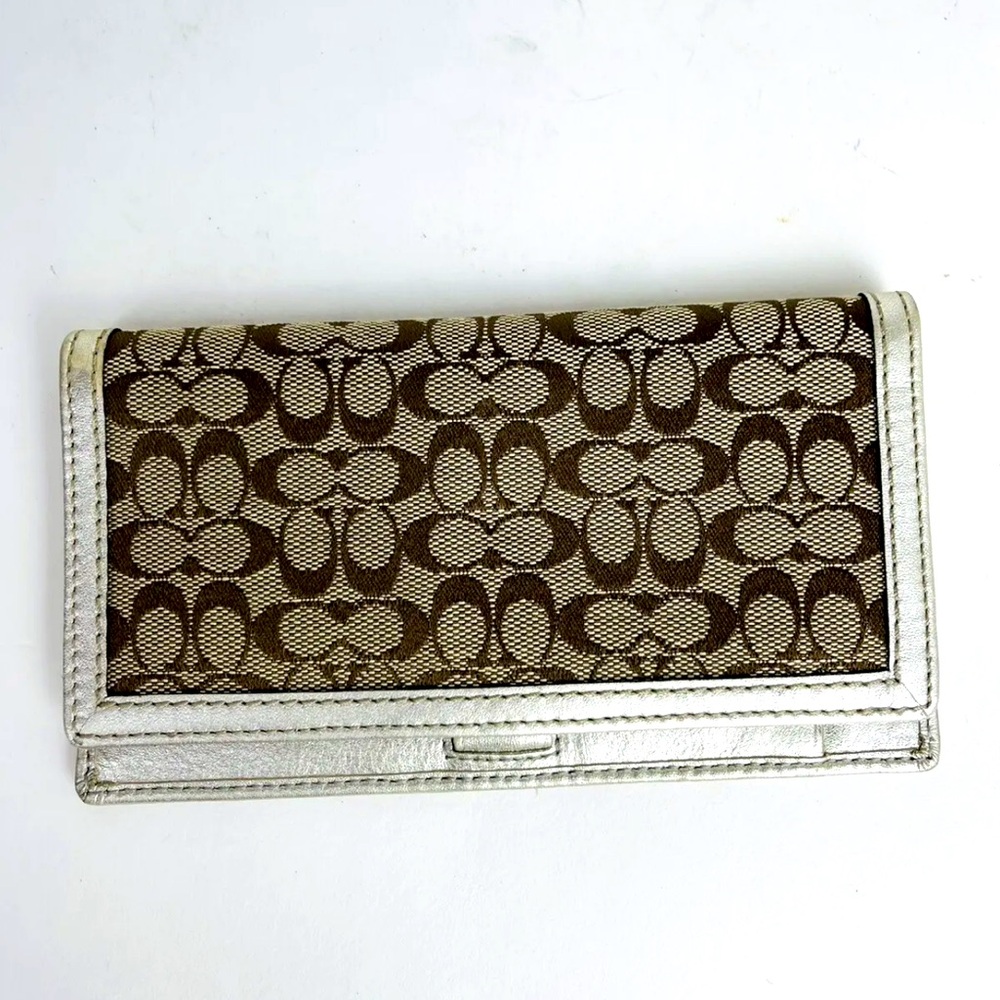Vintage Coach Signature wallet/checkbook Metallic Gold Inside 6.75” x 3.75”